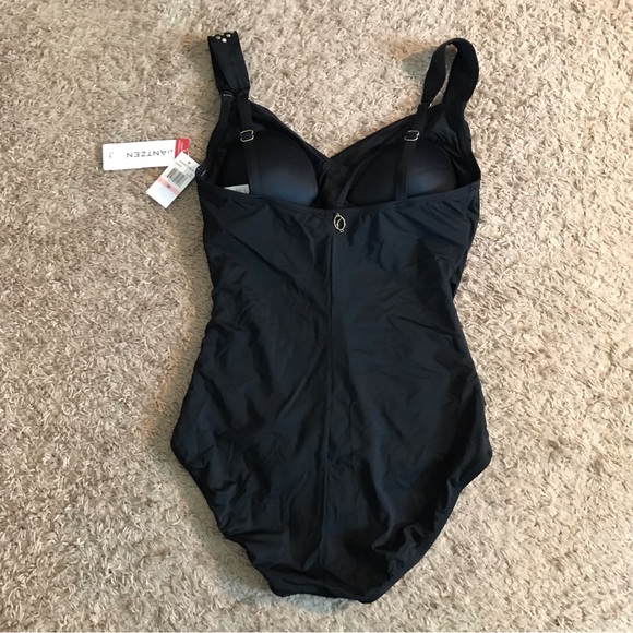 NEW Jantzen Women's Draped Solids Surplice 1-pc Swimsuit Black Size 10 M Modest - Picture 8 of 16